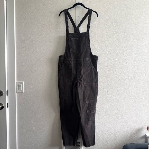 Aerie Werk & Play Corduroy Overalls Raw Hem Grey Cotton Minimalist Fall Winter - Picture 3 of 12